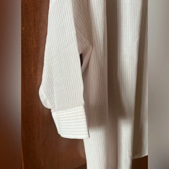 Weekend Max Mara Shirt Button Down Striped White and Light Pink Size 10 - Picture 5 of 15